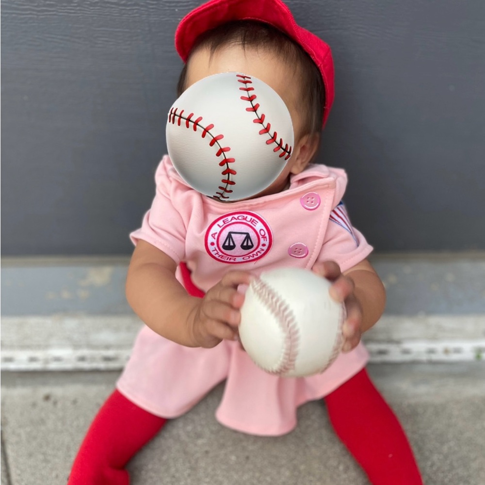 Pink Baseball-Themed Baby Costume with Cap